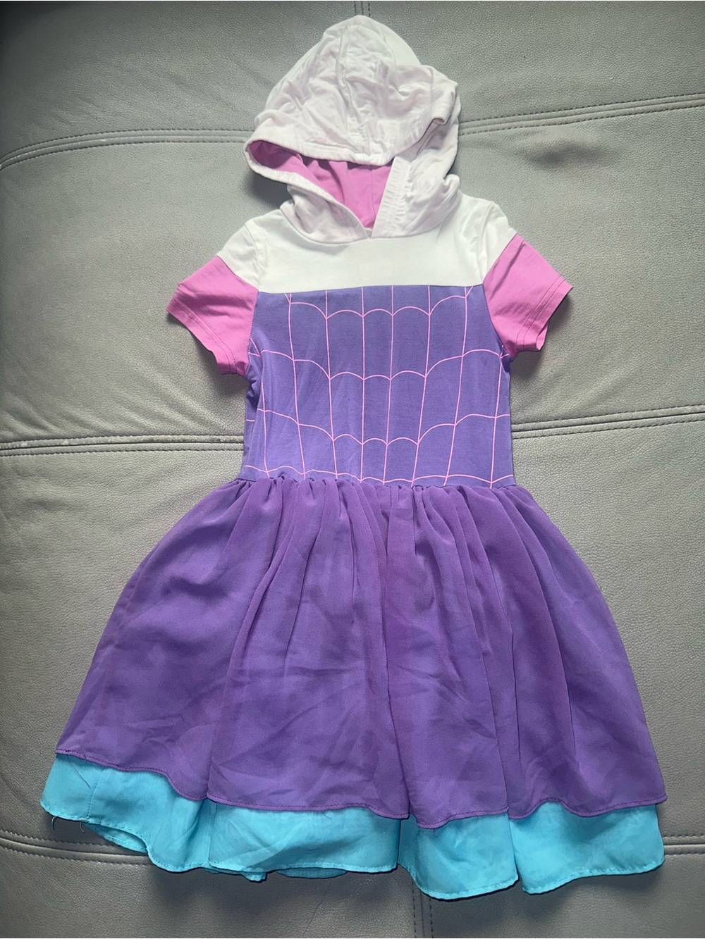 Girls Hooded Superhero Dress Costume in Purple, Pink & White